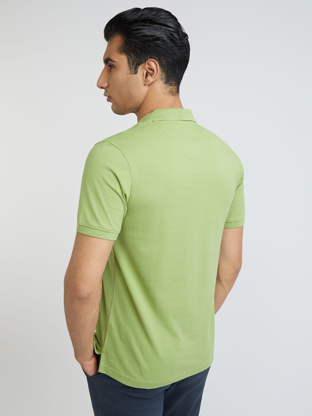 Raymond Men Green Pure Cotton Solid Polo Collar T-shirt