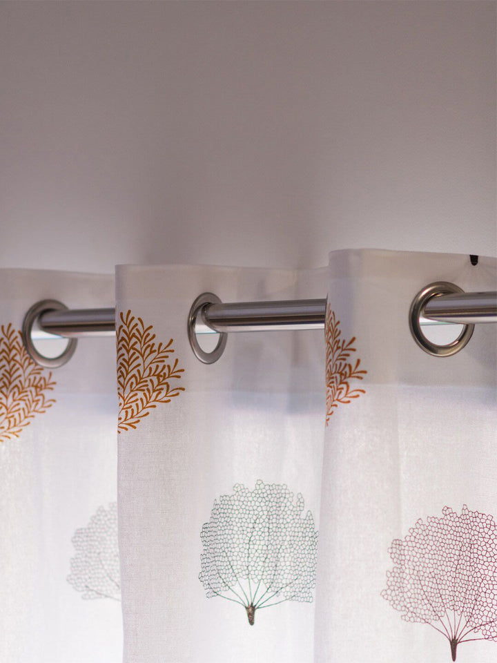 URBAN SPACE White & Brown 2 Pieces Quirky Printed Cotton Long Door Curtains