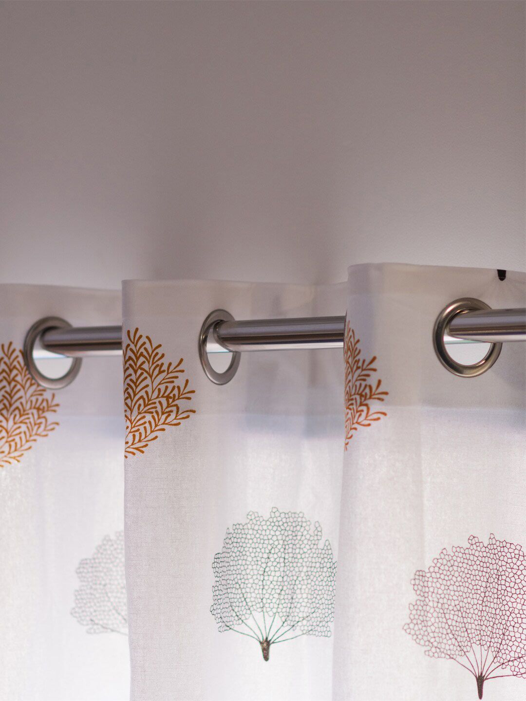 URBAN SPACE White & Brown 2 Pieces Quirky Printed Cotton Long Door Curtains