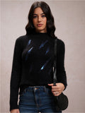 Tokyo Talkies Black Embellished High Neck Acrylic Pullover