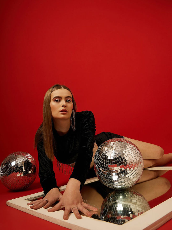 STREET 9 Embellished Velvet Crop Top