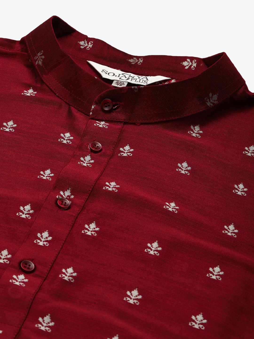 SOJANYA PLUS Men Maroon & Silver Jacquard Silk Woven Design Straight Kurta