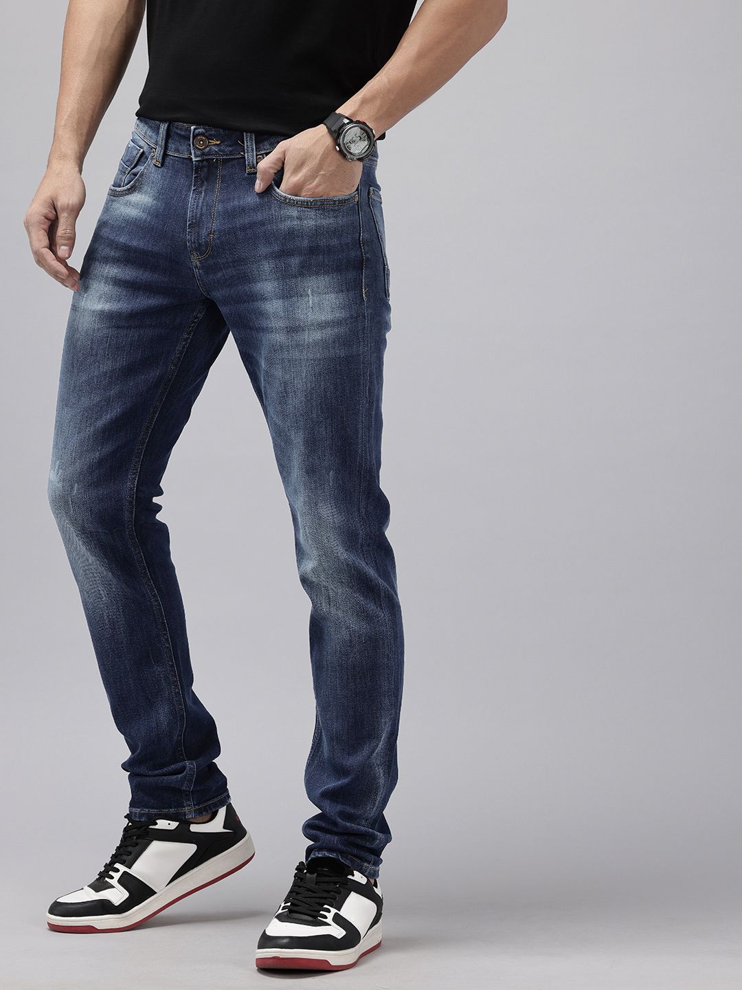 SPYKAR Men Skinny Slim Fit Low-Rise Heavy Fade Stretchable Jeans