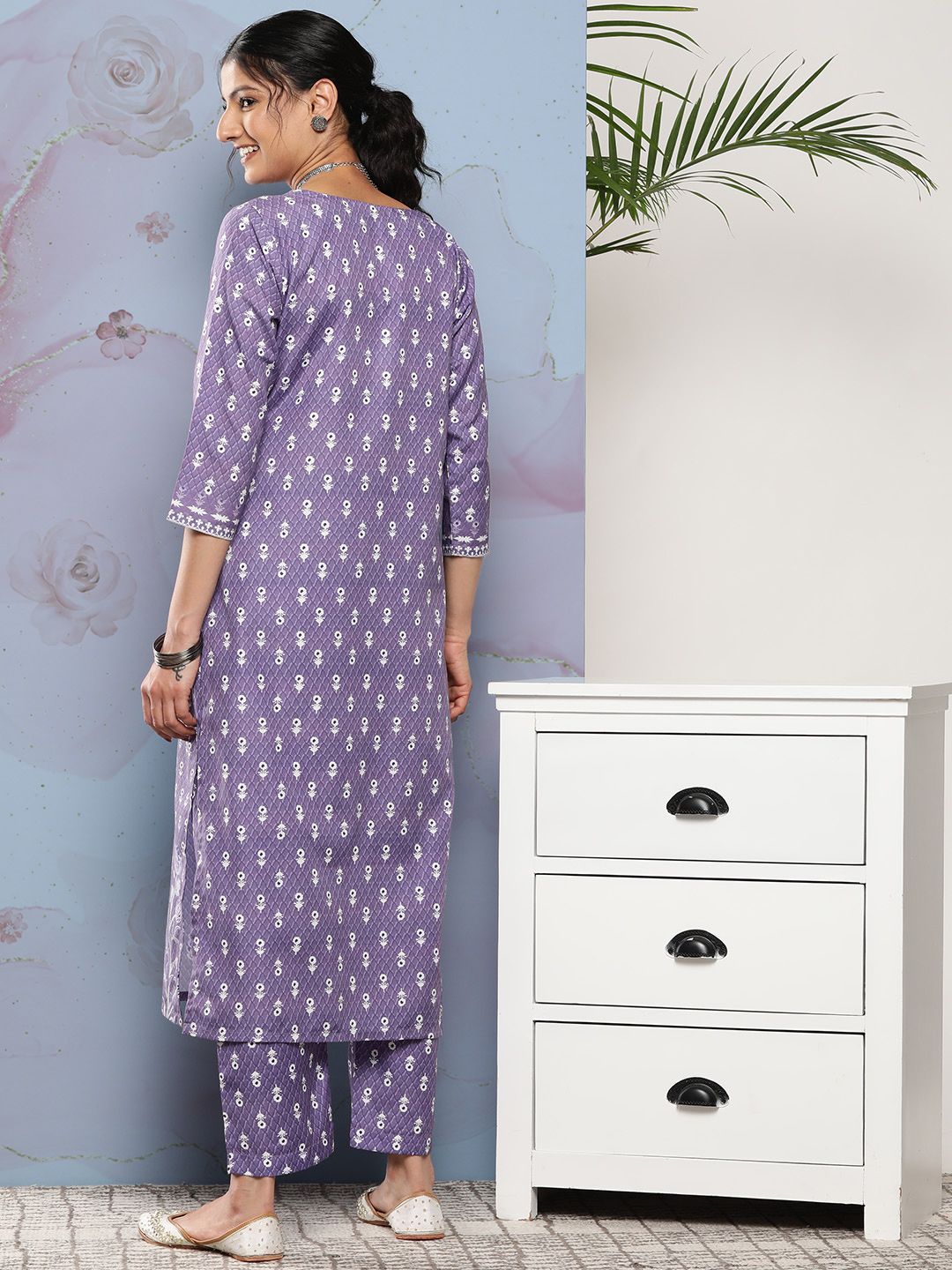 Varanga Women Lavender Ethnic Motifs Printed Kurta with Trousers