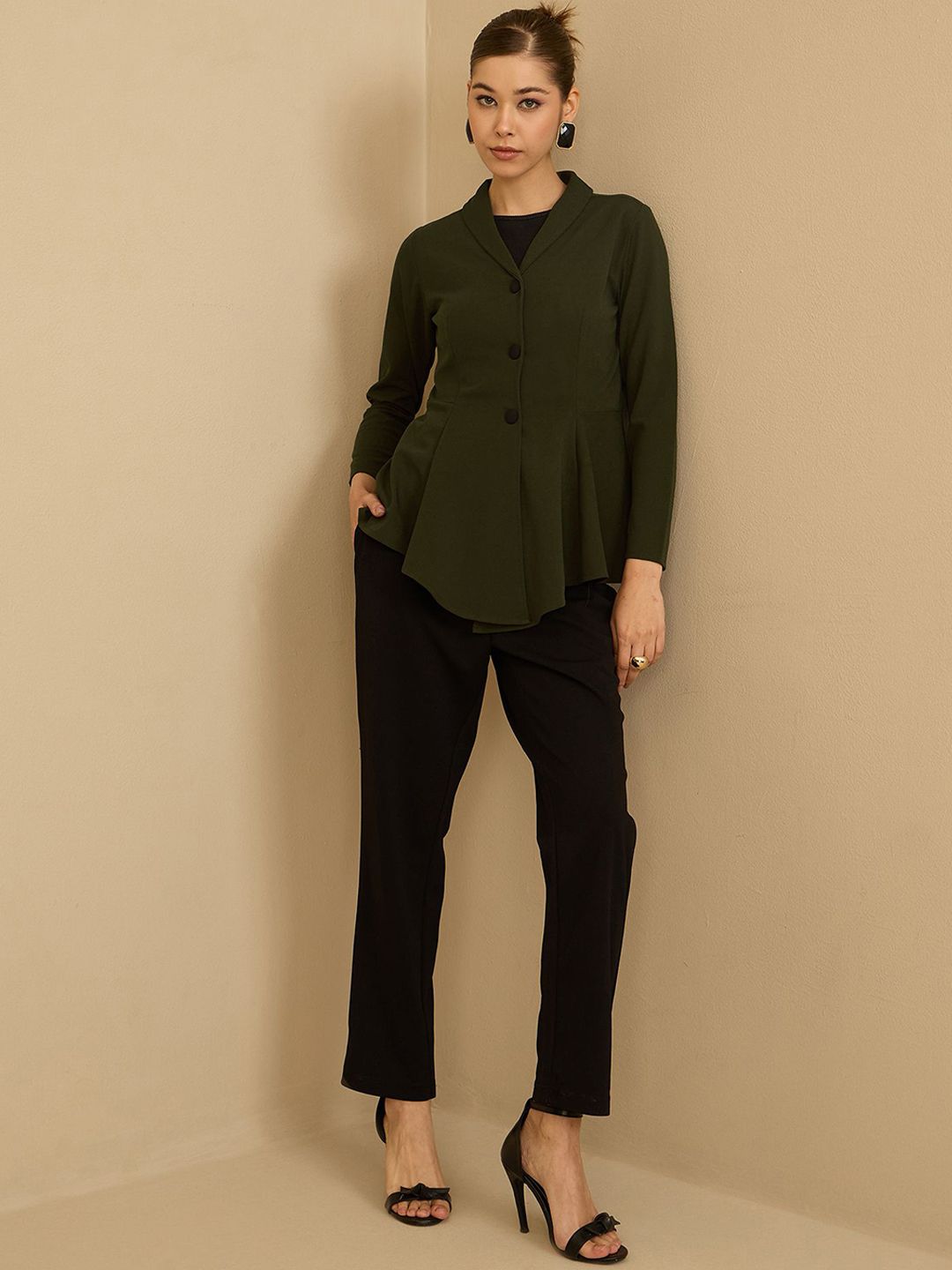 Antheaa Green Shawl Collar Jacket With Trousers