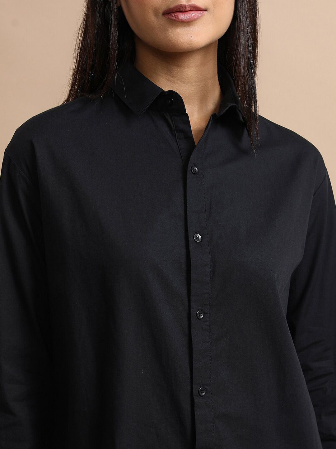 Tokyo Talkies Black Oversized Cotton Casual Shirt