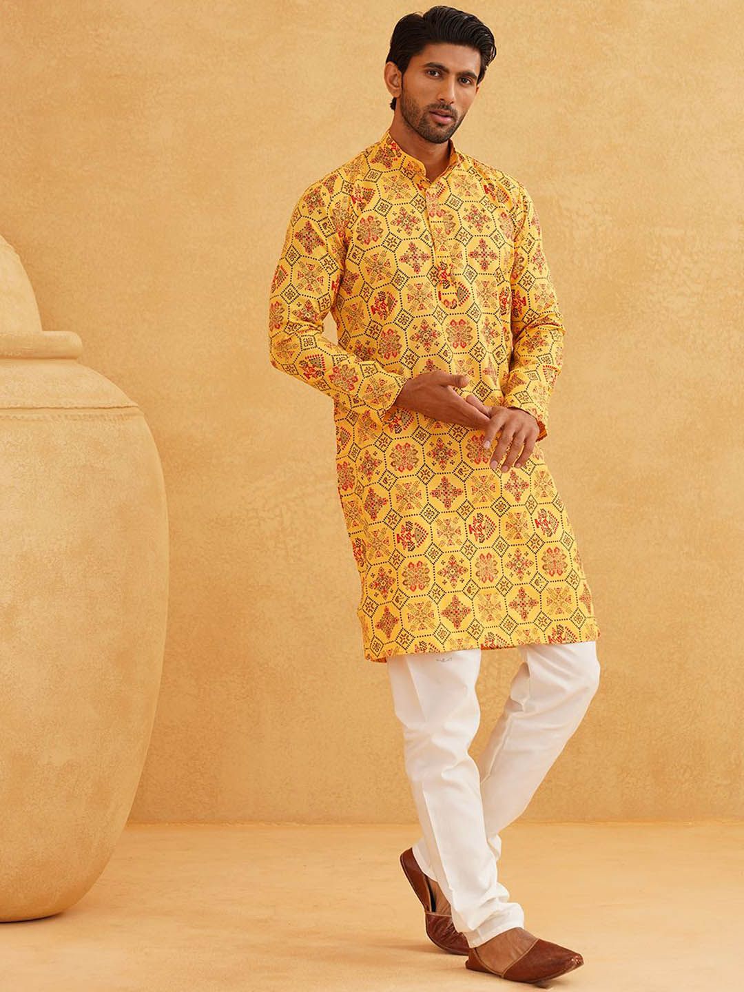 SOJANYA Ethnic Motifs Printed Mandarin Collar Straight Kurta With Churidar