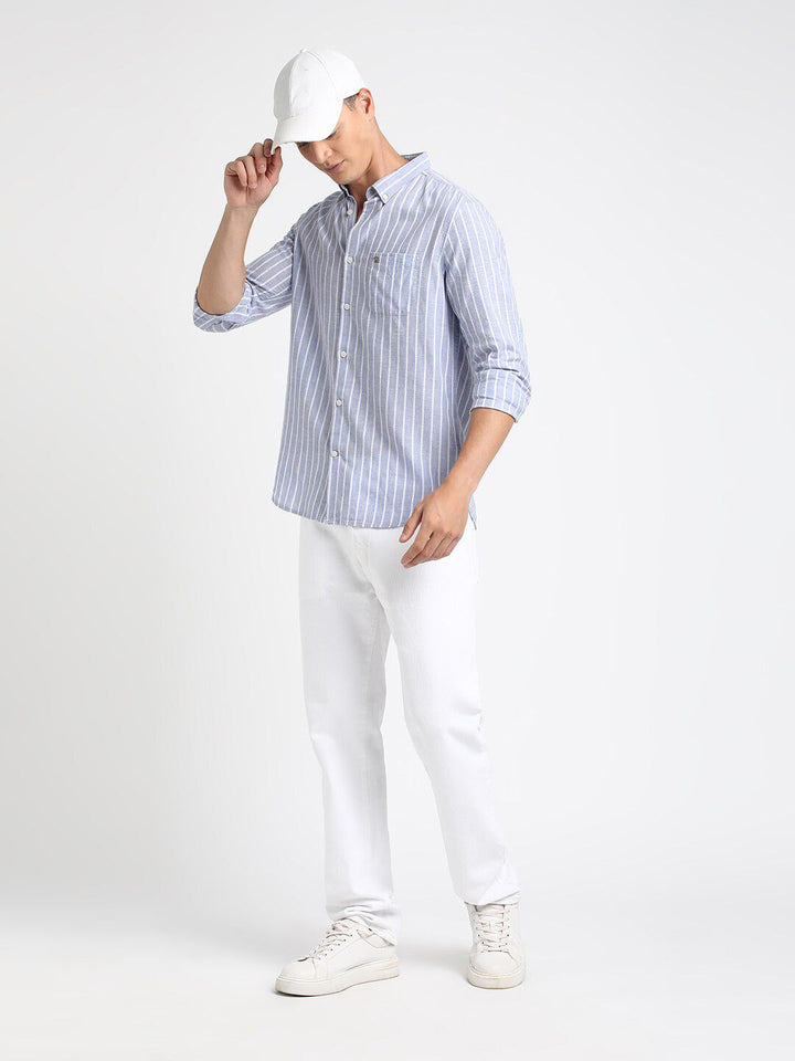 THE BEAR HOUSE Striped Button Down Collar Pure Cotton Casual Shirt