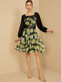 Antheaa Women Floral Printed Embellished Fit & Flare Dress