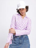 DressBerry Striped Ruched Shirt Style Crop Top