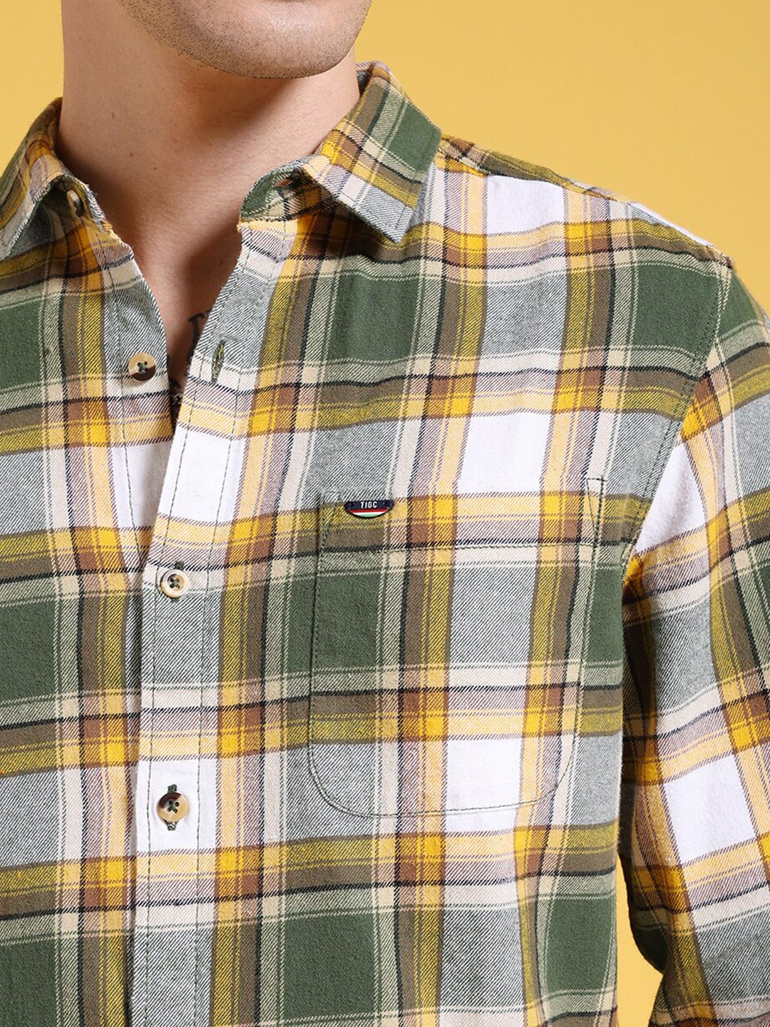 The Indian Garage Co Slim Fit Tartan Checked Pure Cotton Casual Shirt