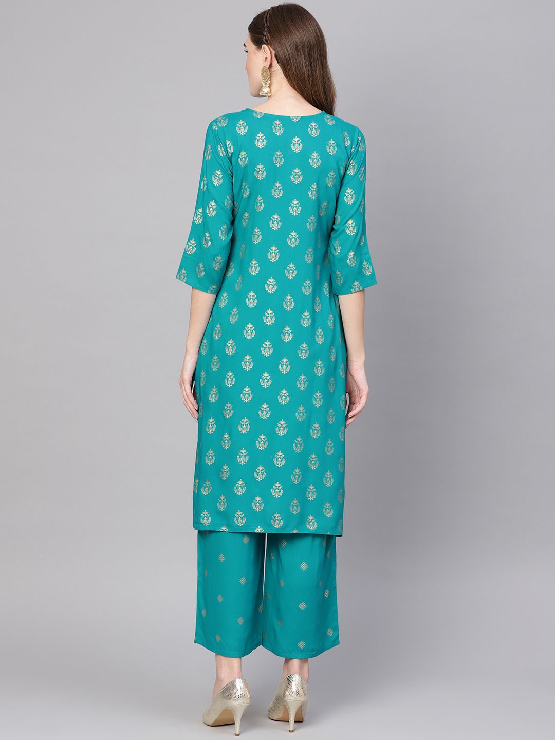 Gerua By Libas Women Blue  Golden Block Print Kurta with Palazzos