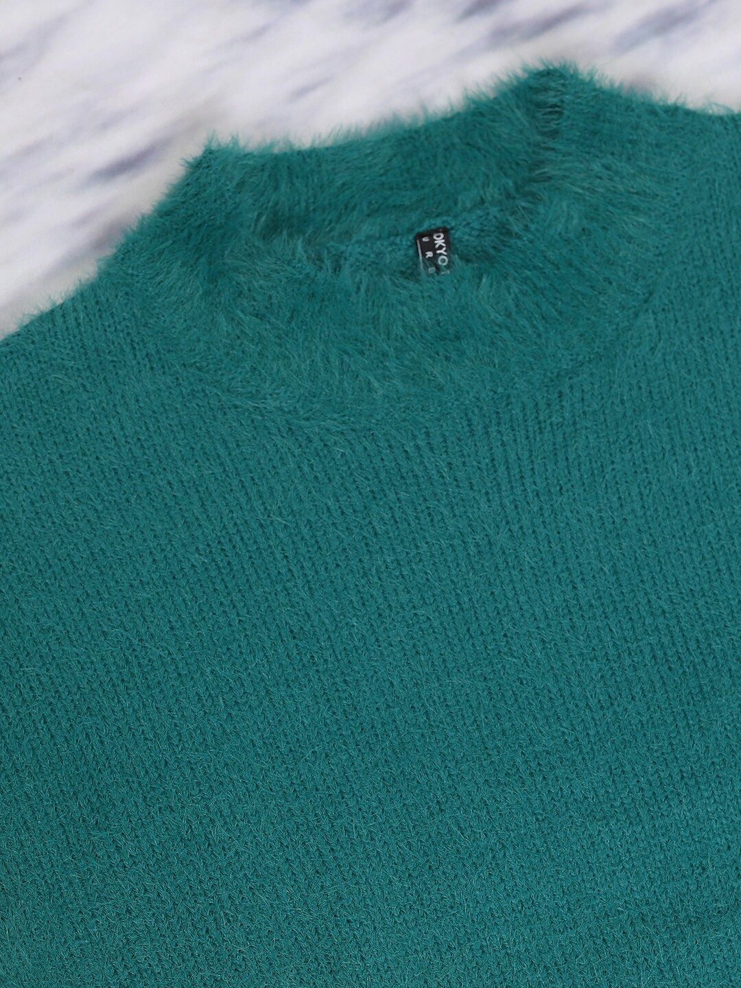 Tokyo Talkies Teal Green Turtle Neck Acrylic Crop Pullover Sweater