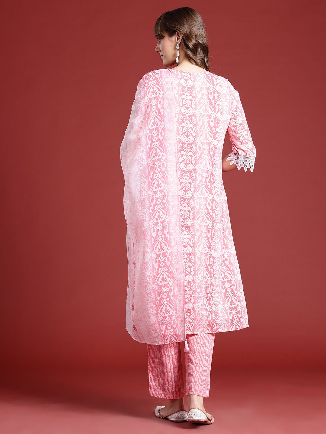 Anouk Ethnic Motifs Printed Lace Inserts Kurta with Trousers & With Dupatta