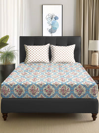 Story@home Cream-Coloured & Pink Floral Microfiber 180 TC Queen Bedsheet & 2 Pillow Covers