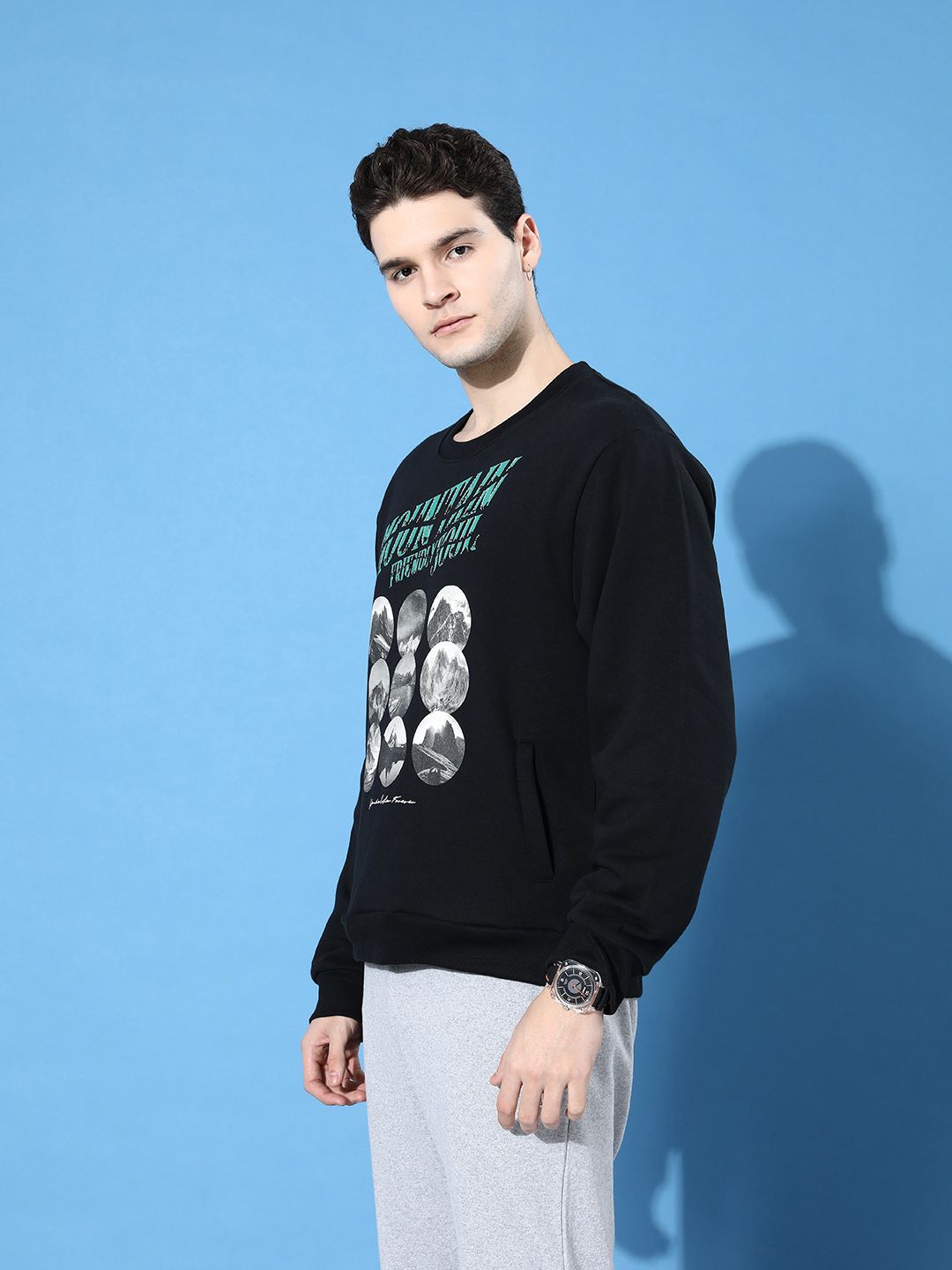 Difference of Opinion Men Printed Oversized Fleece Sweatshirt