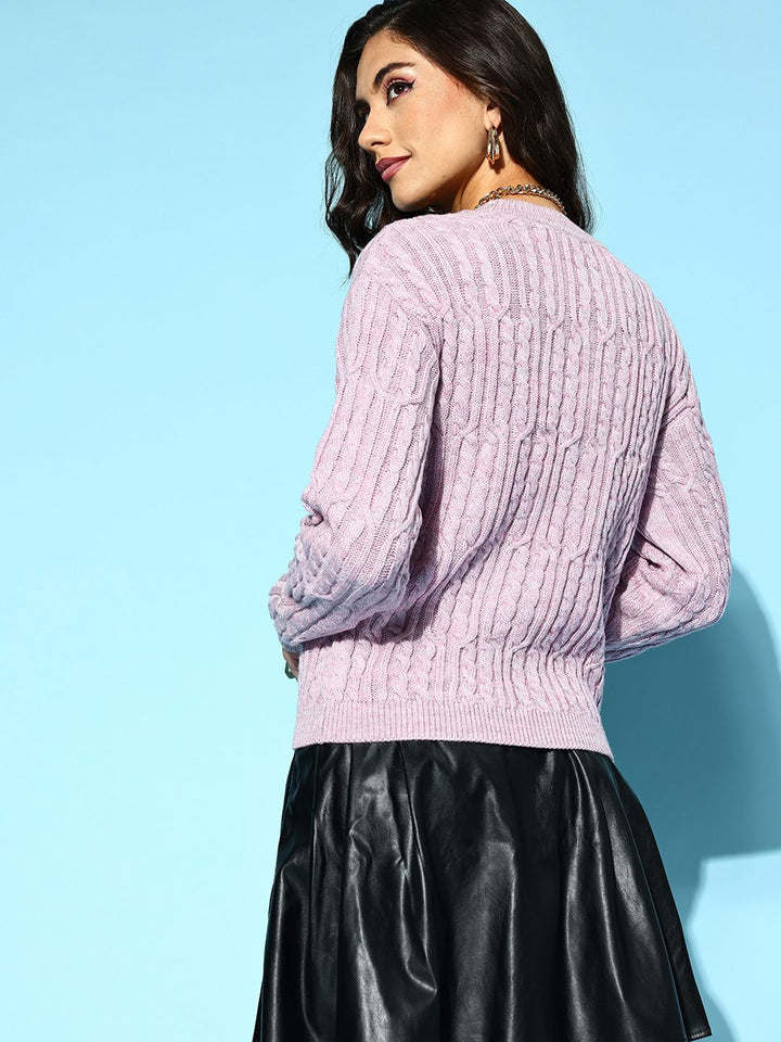 Berrylush Women Beautiful Purple Cable Knit Knits Bits Sweater