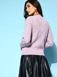 Berrylush Women Beautiful Purple Cable Knit Knits Bits Sweater