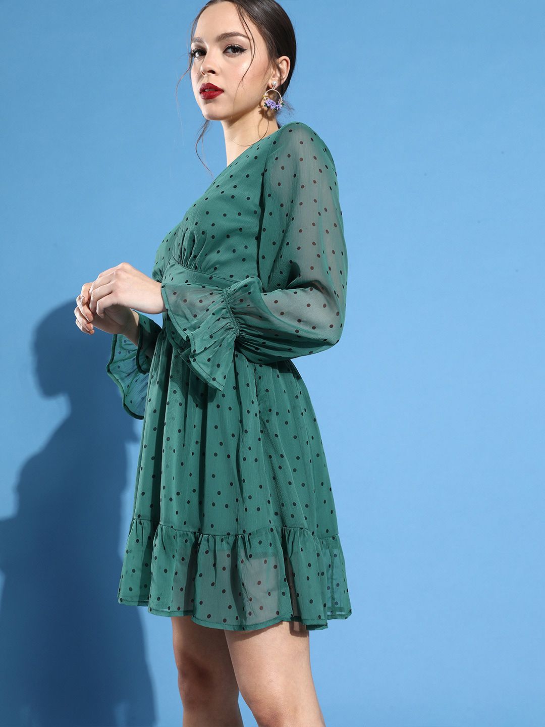 STREET 9 Women Gorgeous Green Polka-Dotted Dress