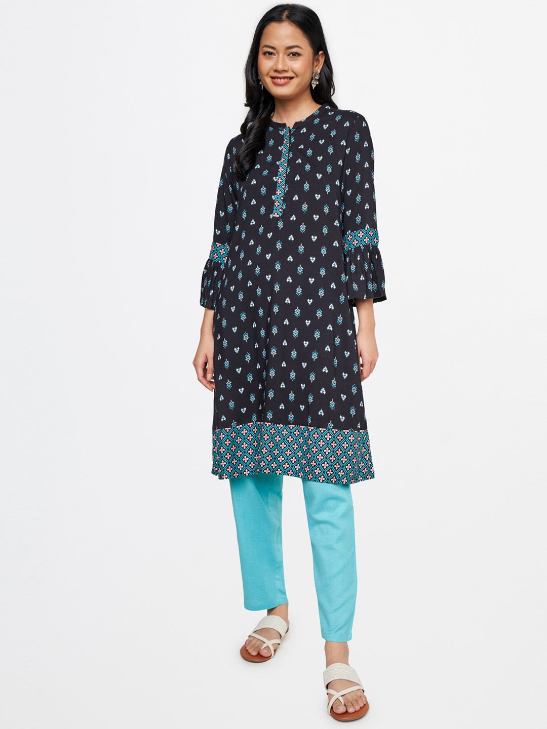 Global Desi Women Blue Straight Fit Trousers