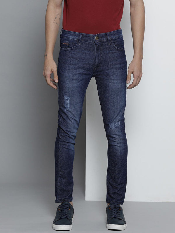 The Indian Garage Co Men Navy Blue Slim Fit Low Distress Light Fade Stretchable Jeans