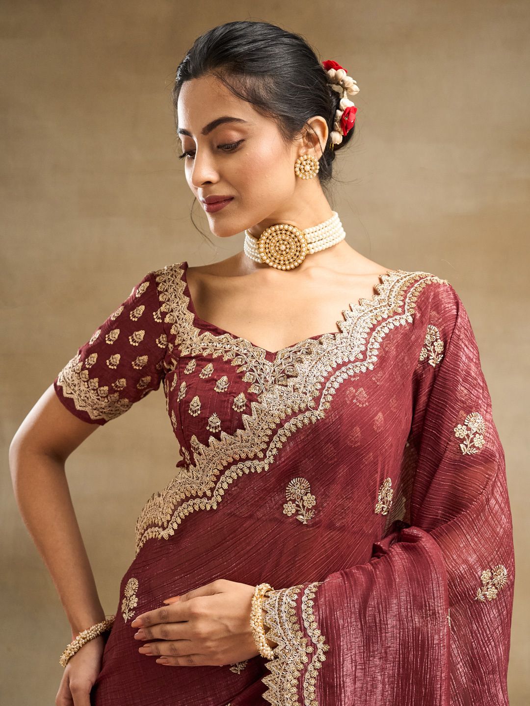 kasee Floral Embroidered Pure Silk Saree