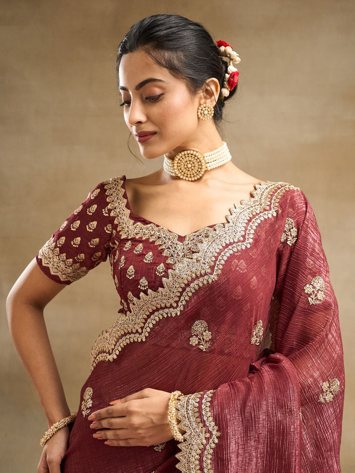 kasee Floral Embroidered Pure Silk Saree