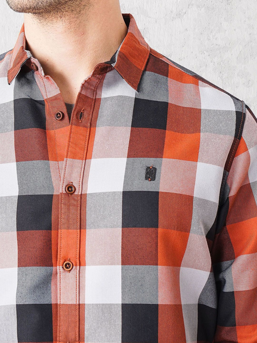 The Indian Garage Co Men Rust Red & Black Checked Pure Cotton Casual Shirt