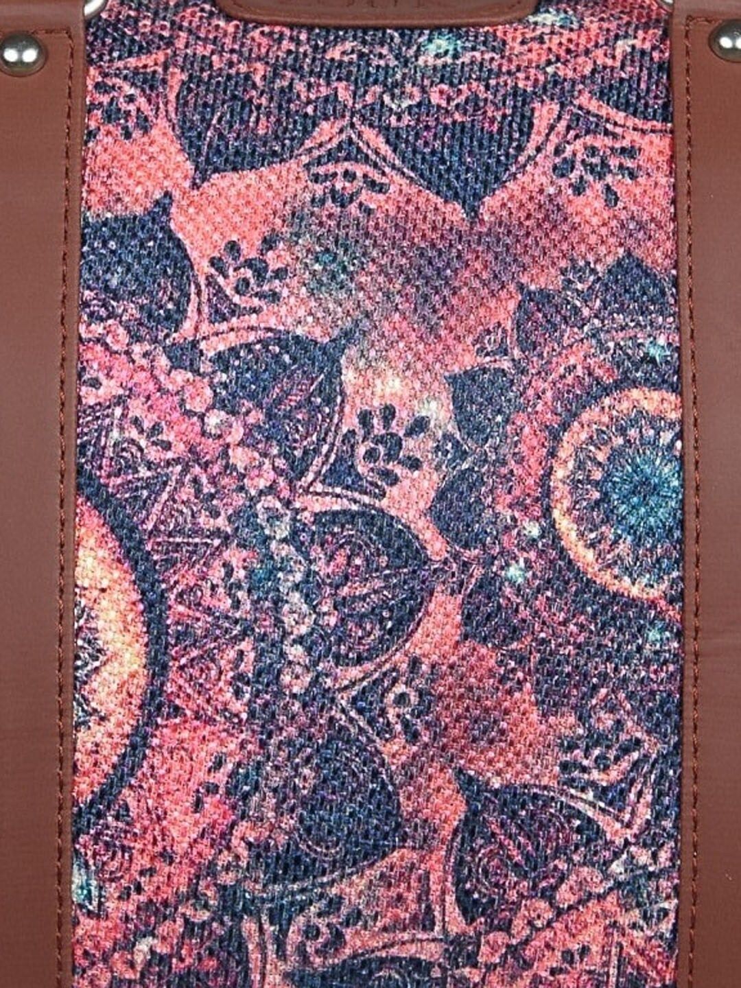 ZOUK Women Pink Printed Handicraft Fabric and Vegan Leather Handbag