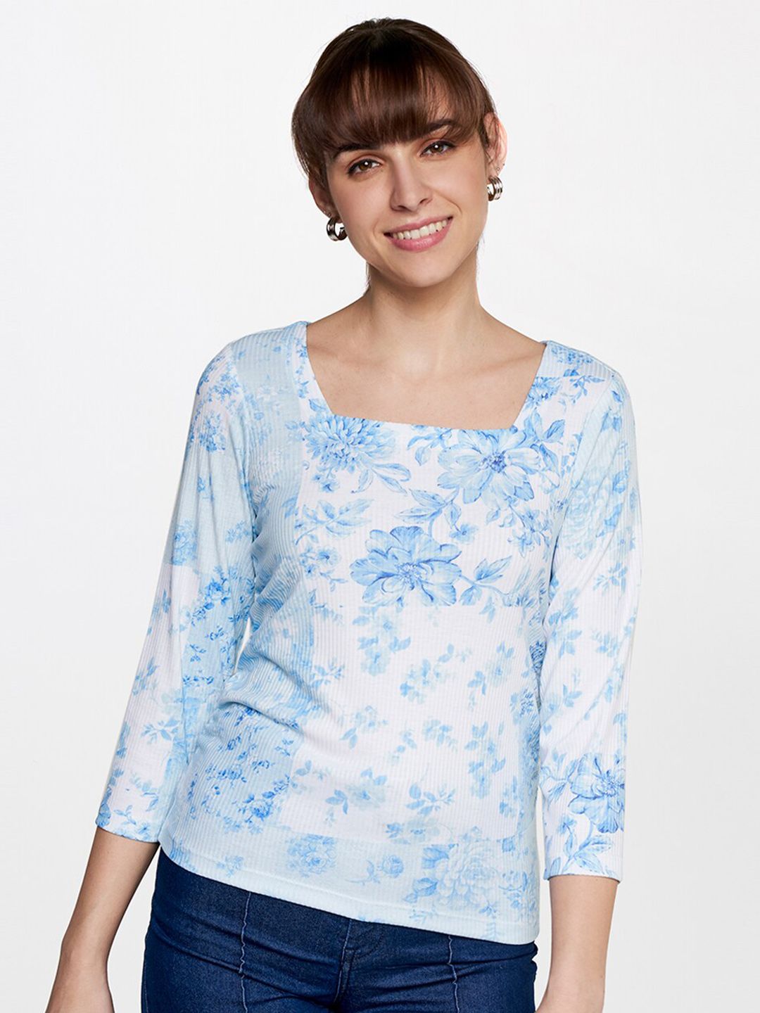 AND Floral Print Square Neck Top