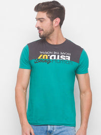 Being Human Men Green & Grey Typography Printed T-shirt