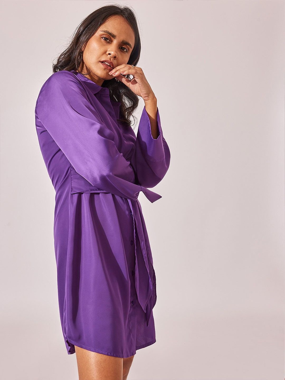 The Label Life Shirt Collar Satin Shirt Dress