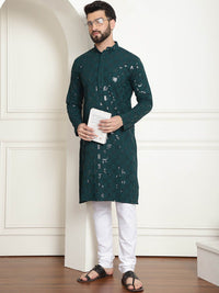 SOJANYA Kurta Kapas Tulen Bersulam Labuci Mandarin Dengan Churidar