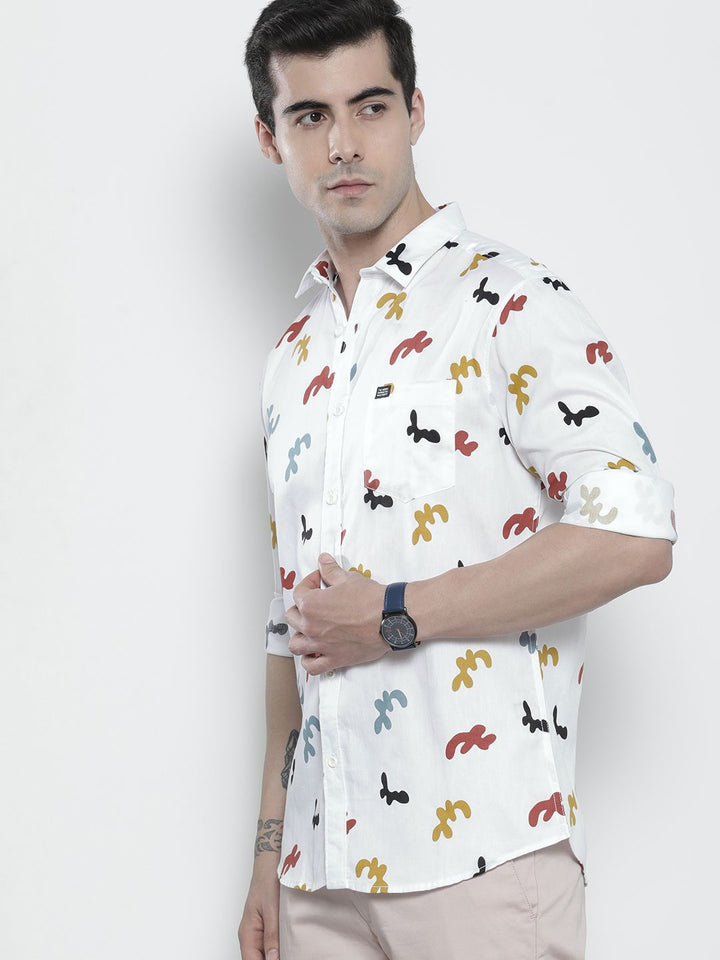 The Indian Garage Co Men White Abstract Printed Casual Shirt