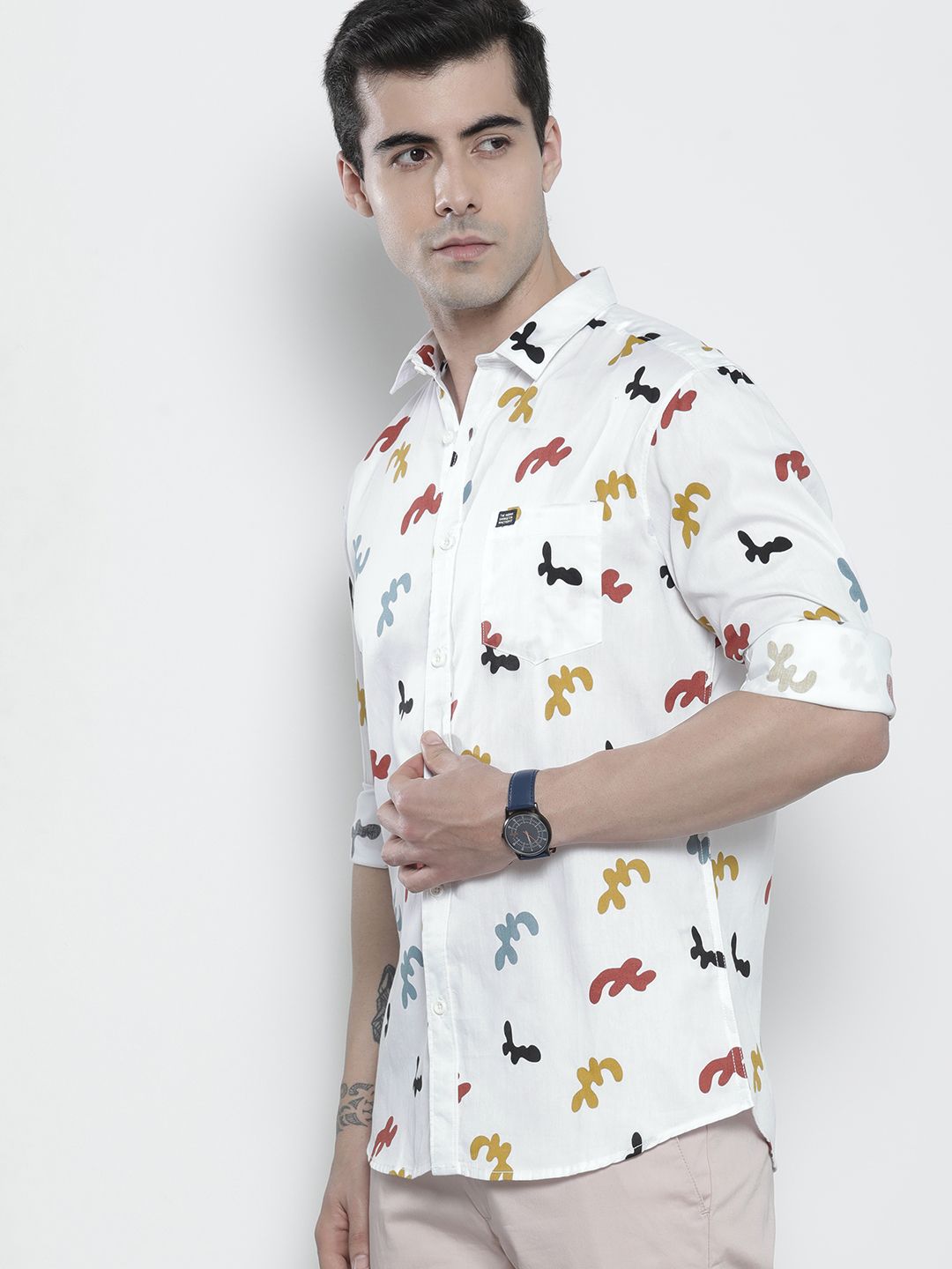 The Indian Garage Co Men White Abstract Printed Casual Shirt