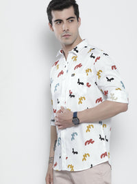 The Indian Garage Co Men White Abstract Printed Casual Shirt