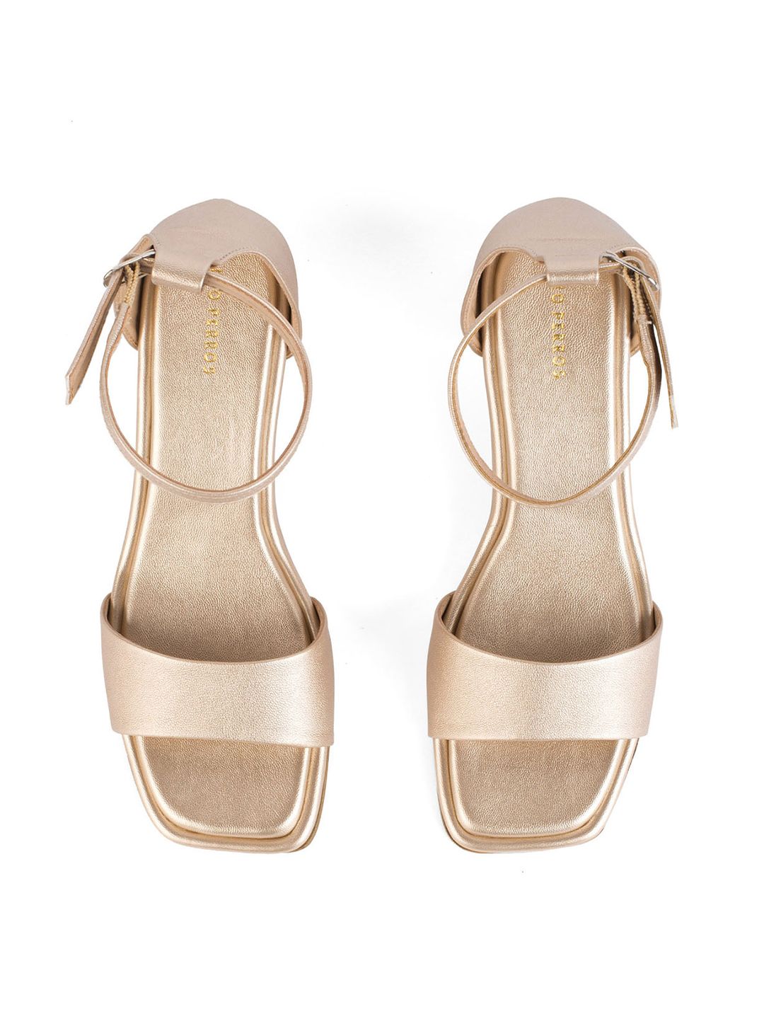 Lino Perros Women Gold Leather Block Heel Sandals