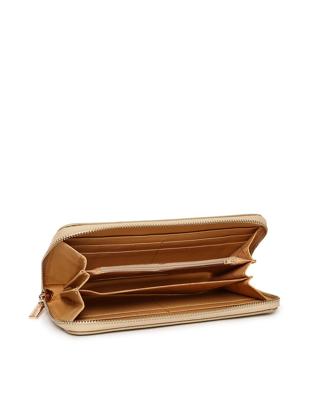 Lino Perros Women Gold-Toned Solid Zip Around Wallet with Detachable Wrist Loop
