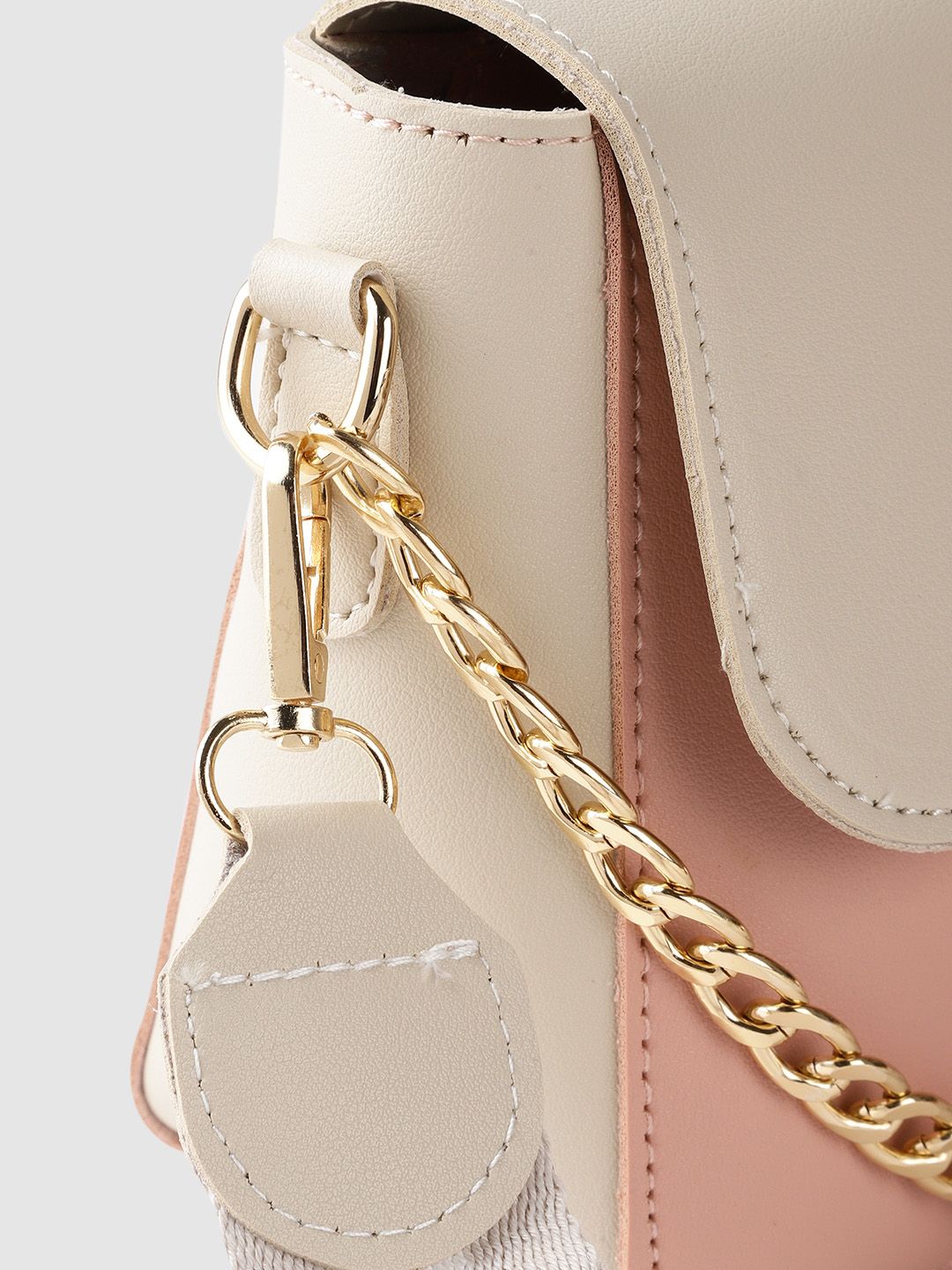 Lino Perros Beige & Peach-Coloured Colourblocked Handheld Bag with Detachable Sling Strap
