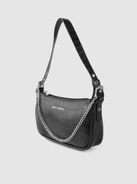 Lino Perros Black Croc Textured Baguette Bag