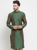 SOJANYA Men Green Woven Design Straight Kurta