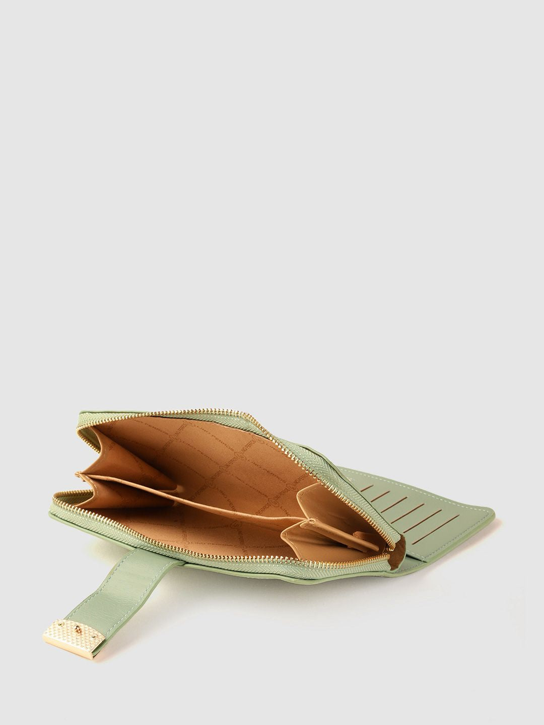 Lino Perros Women Green Textured PU Zip Around Wallet