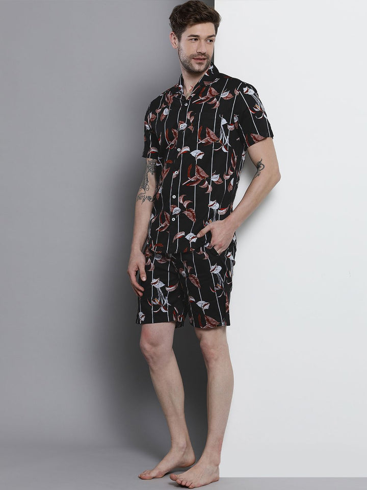 The Indian Garage Co Men Black Printed Pure Cotton Night Suit