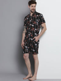 The Indian Garage Co Men Black Printed Pure Cotton Night Suit