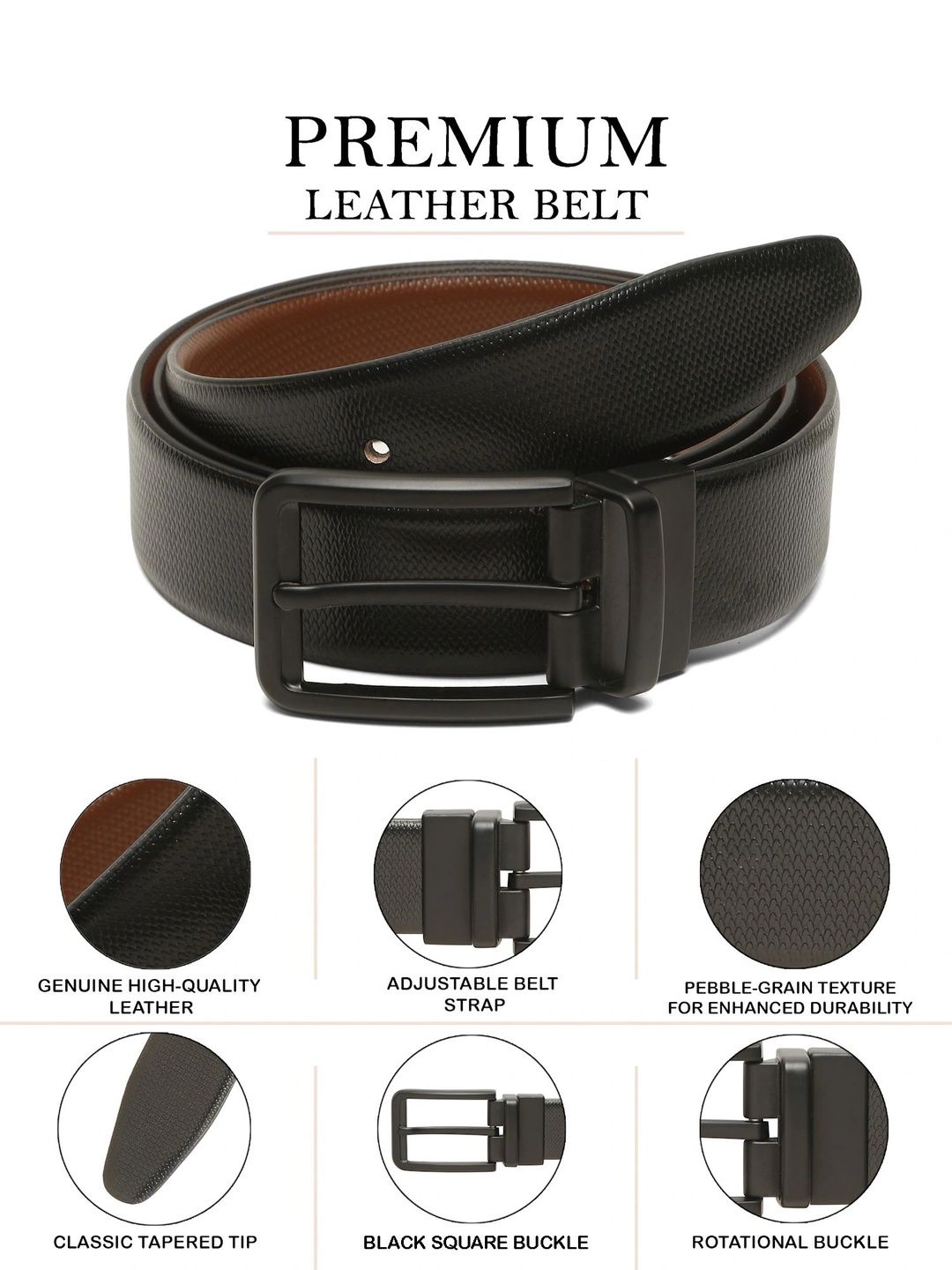 Teakwood Leathers Men Textured Leather Reversible Formal Belt