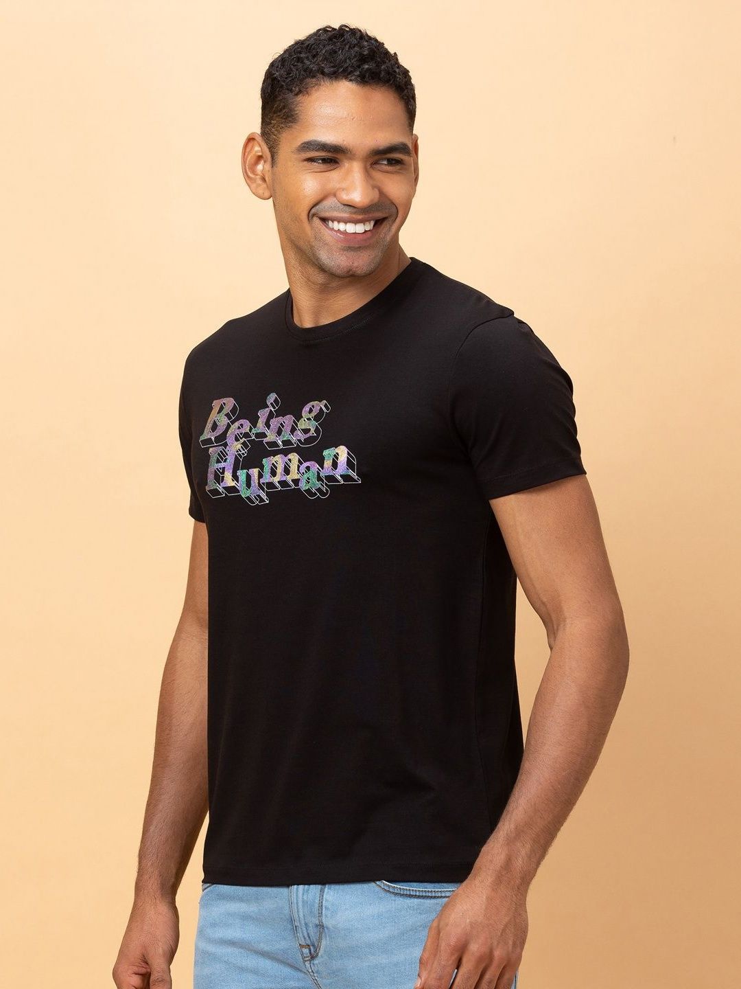 Being Human Men Printed Extended Sleeves Applique T-shirt