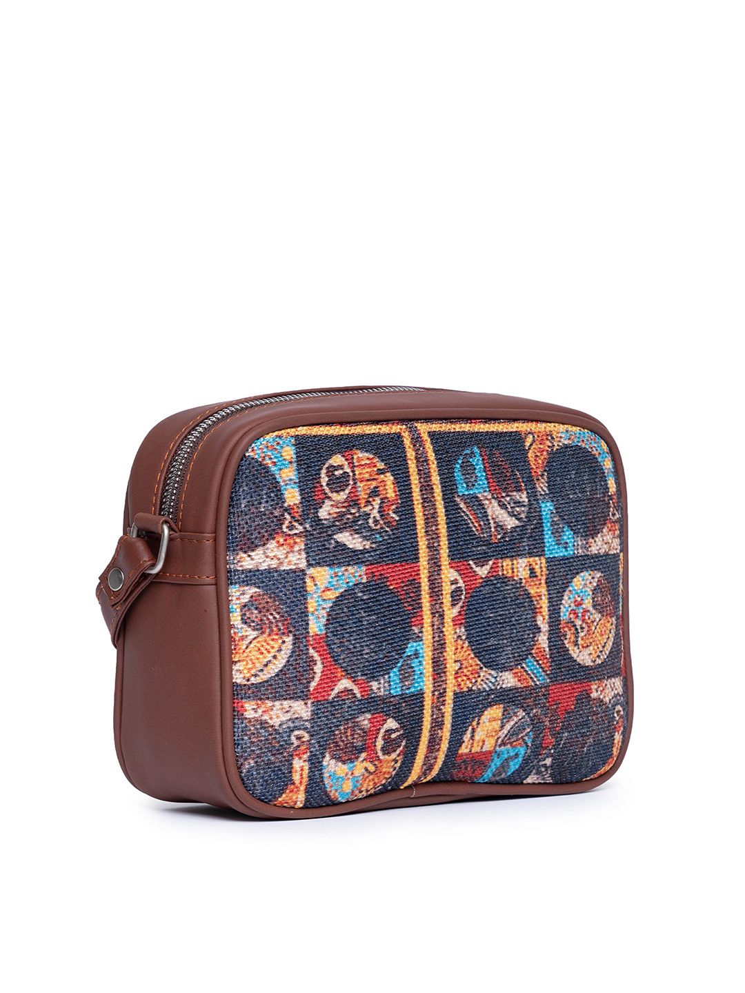 ZOUK Black & Orange African Art Woven Design Handcrafted Vegan Leather Sustainable Sling Bag