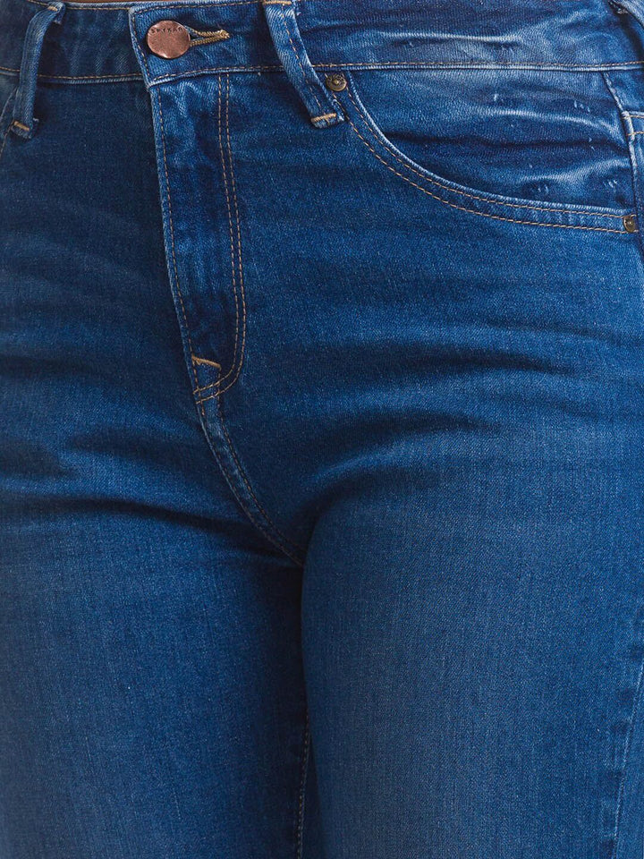 SPYKAR Women Blue Elissa Bootcut Slash Knee Light Fade Jeans