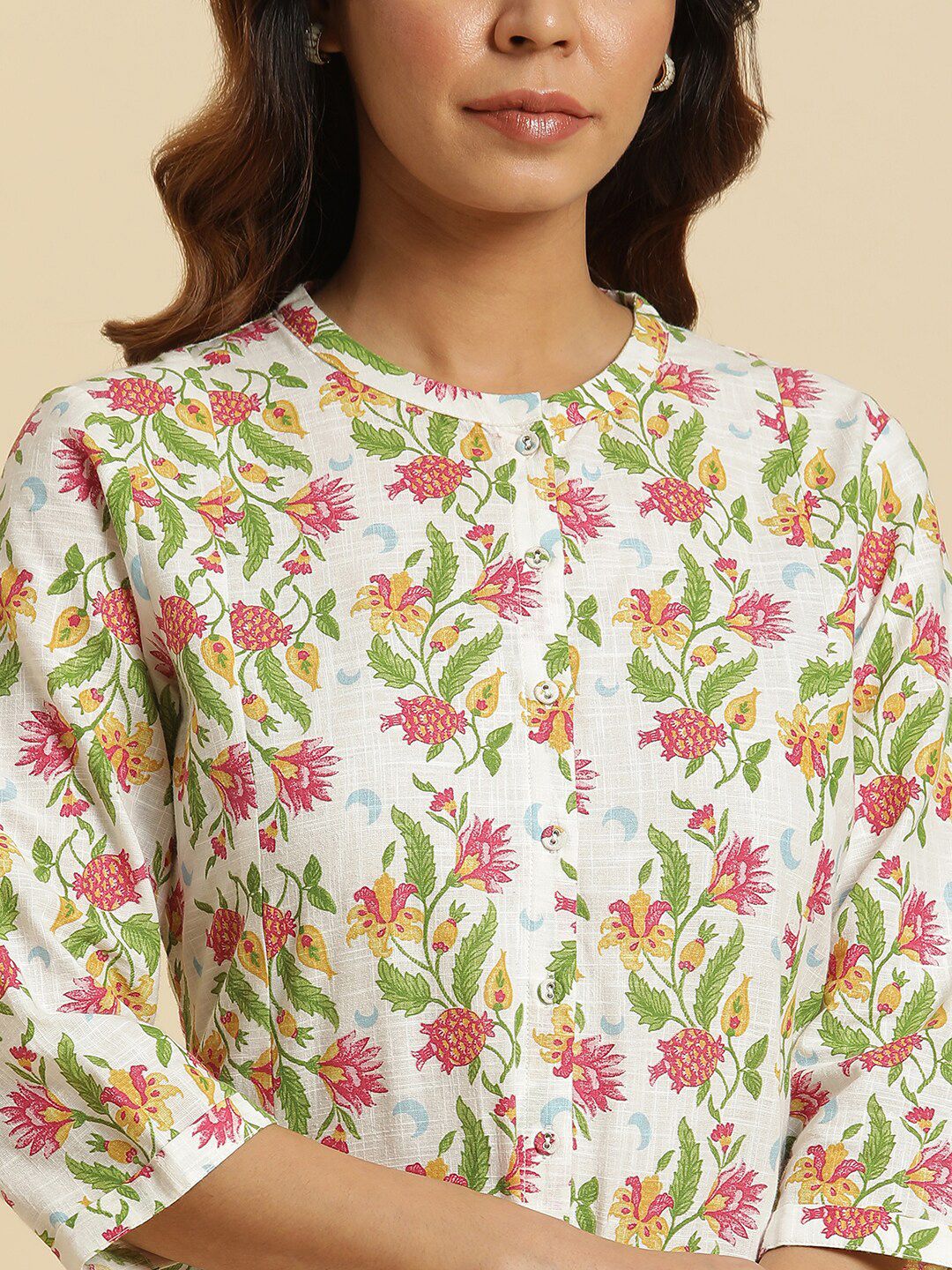 W White Floral Printed Pure Cotton A-Line Midi Dress