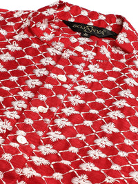 SOJANYA Set Kurta Sulam Lelaki Motif Etnik Maroon Dengan Jaket Nehru